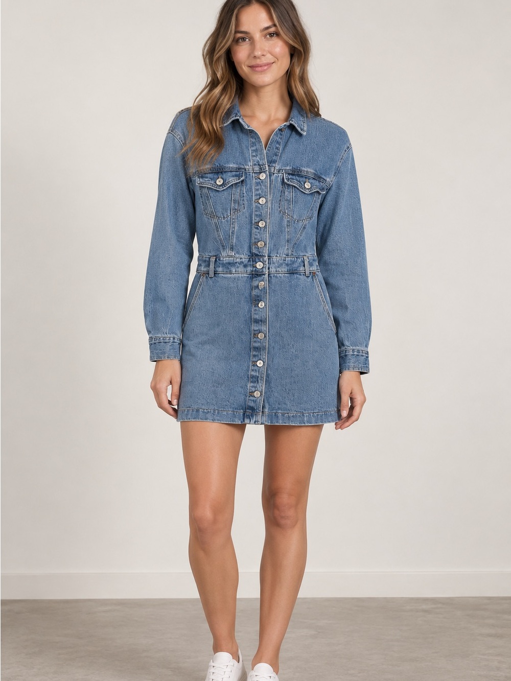 Abercrombie & Fitch Women’s Small Denim Mini Shirt Dress Button Front Long Sleev